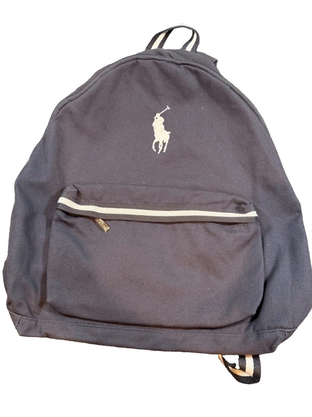 Polo Ralph Lauren Navy Canvas Backpack Big Pony School Book Bag Blue White